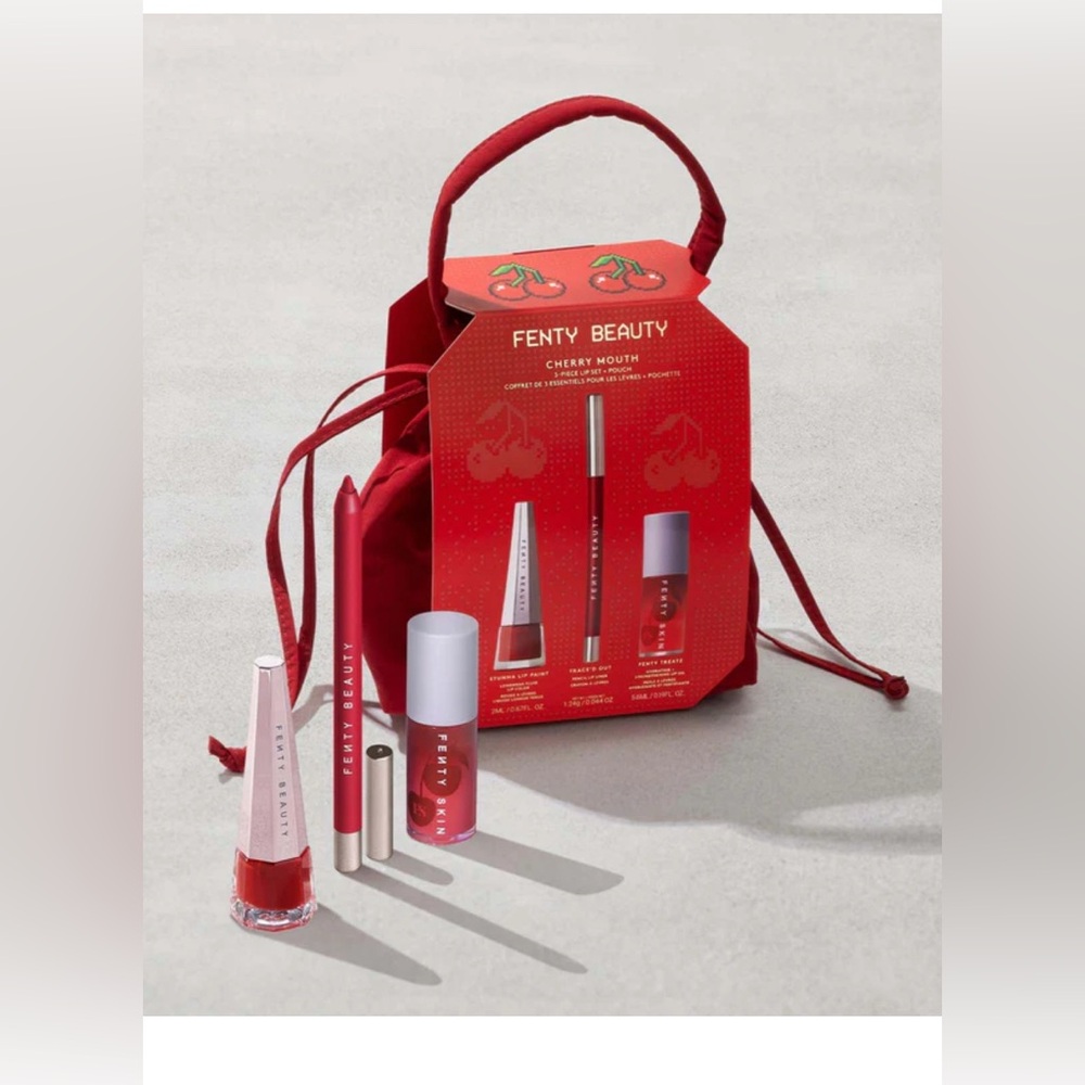 Fenty Beauty 3-Piece Cherry Mouth Set + Pouch